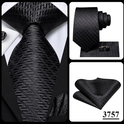 3 Piece Black Floral Silk Wedding Tie For Men Handky Cufflink Elegant Necktie Set For Men - The Clothing Company Sydney