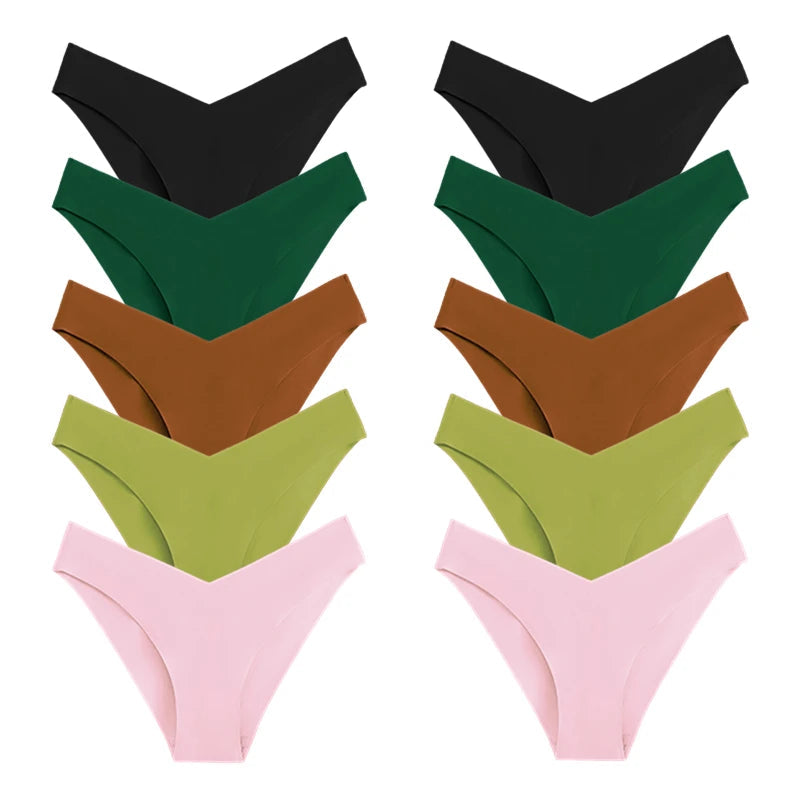 10 Pack Women's Seamless Panties V-Type Drop Waist Female Underwear Ice Silk Underpants Briefs The Clothing Company Sydney