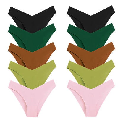 10 Pack Women's Seamless Panties V-Type Drop Waist Female Underwear Ice Silk Underpants Briefs The Clothing Company Sydney