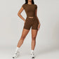 Women's Yoga Gym Activewear 2 Piece Set Sport Suit Workout Short Sleeve Crop Top High Waist Leggings Short Fitness Sports Wear