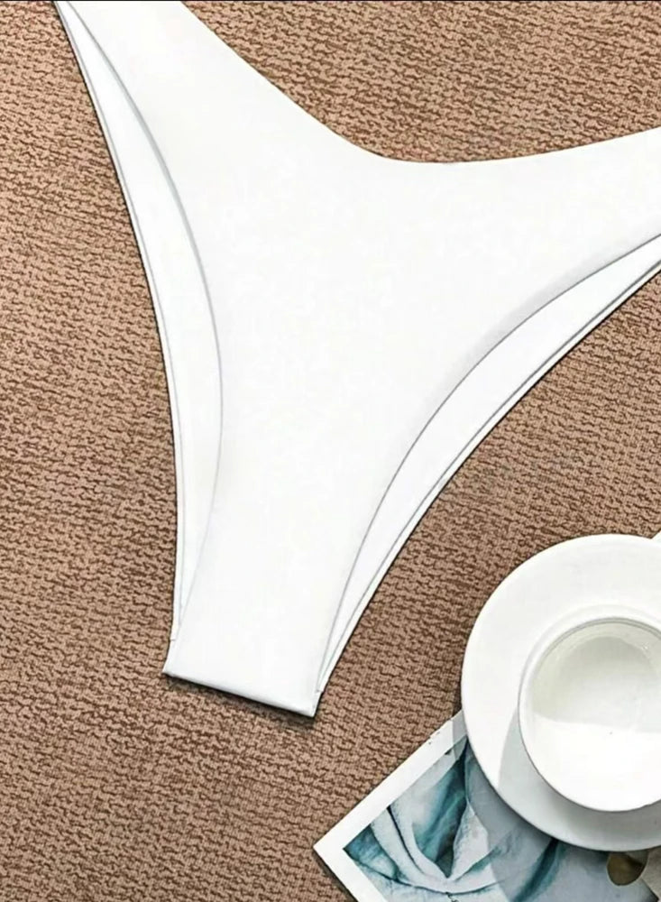 2 Piece Thong Bikini Solid White/Black/Coffee Halter Swimsuit Lace Up Brazilian Bathing Suit Double Fabric Beachwear The Clothing Company Sydney