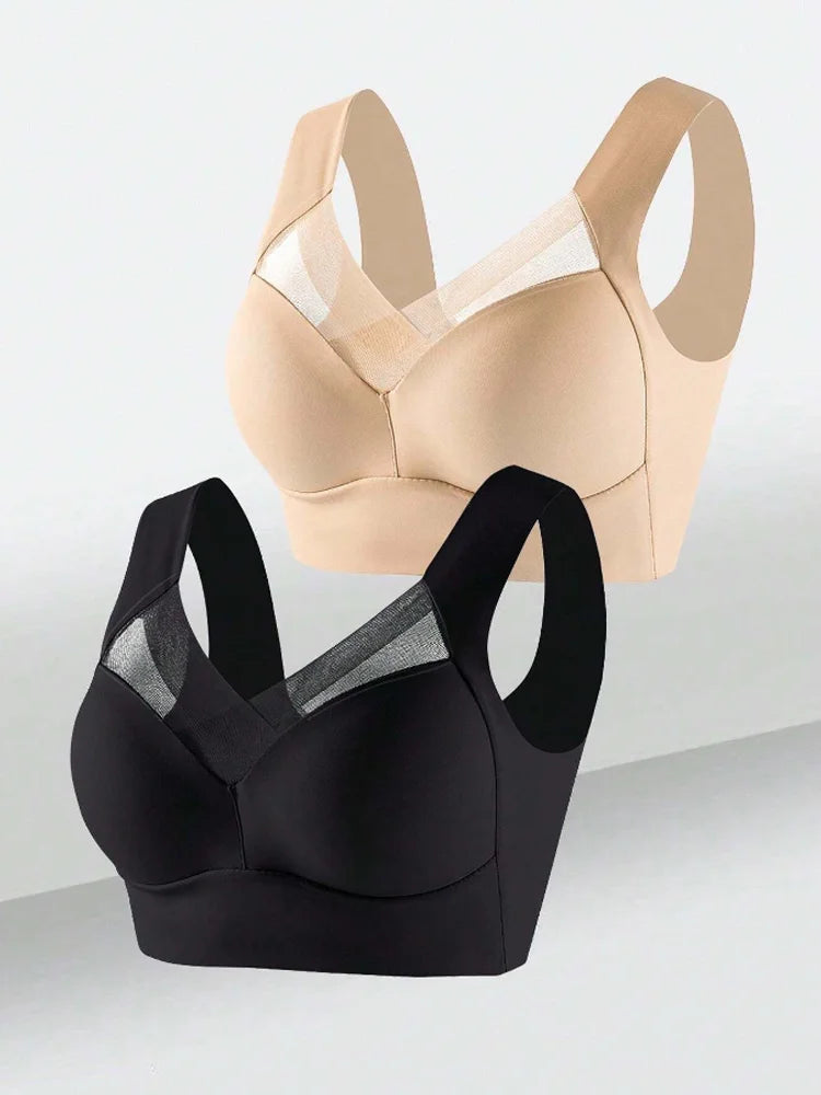 2 Pack Women's Lace Plus Size Seamless Bra Bralette Backless Brassiere Vest Female Gather Shock-Proof Wireless Sports Bra The Clothing Company Sydney