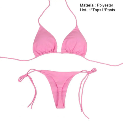 2 Piece Bikini Set Bathing Suit Halter Neck Strap Thong Womens Swimsuit Set for Beach Swimwear - The Clothing Company Sydney