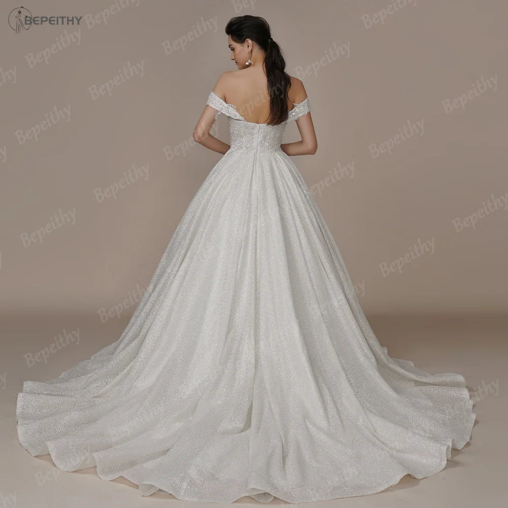 Customized Luxury Strapless A Line Glitter Wedding Dresses Off The Shoulder Women Ivory Bling-Bling Bride Bridal Gown The Clothing Company Sydney