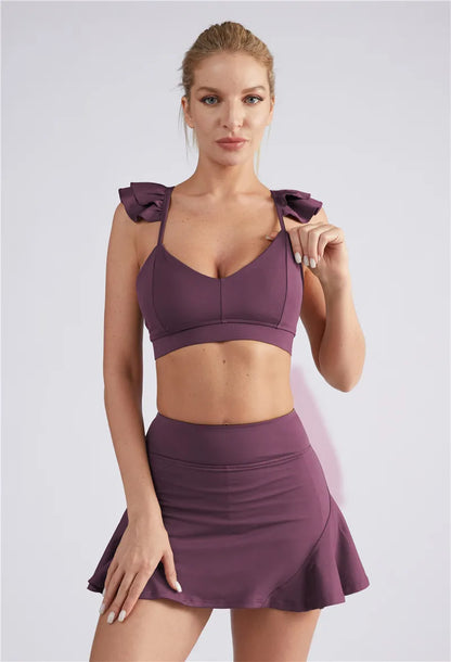 Two Piece Set Women's Yoga Gym Running Badminton Skirt Suit Crop Top Sports Bra Stacked Shorts Tennis Skirt Workout Clothing The Clothing Company Sydney