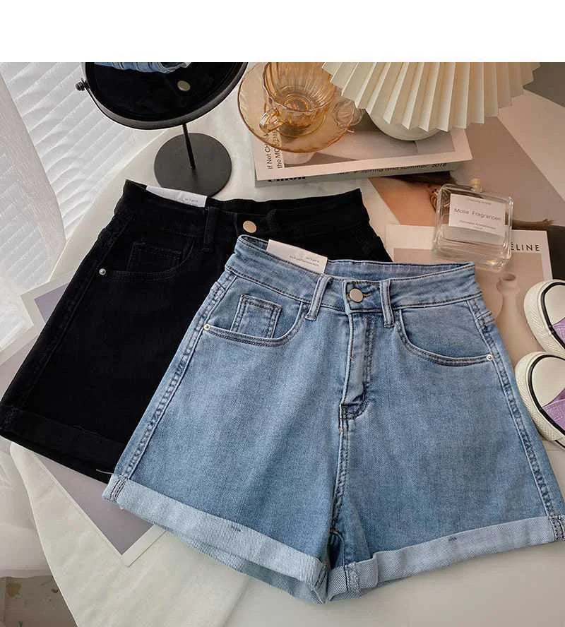 High Waist Plus-size Women Jeans Student Casual Versatile Trendy A- line Hot Pants Cotton Jeans Shorts The Clothing Company Sydney