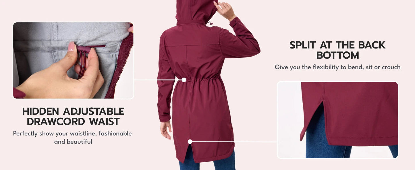 Long Fleece Lined Jackets Womens Warm Winter Softshell Jackets Windproof Hooded Rain Coat Outdoor Windbreaker Parka The Clothing Company Sydney