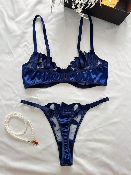 Floral Embroidery Lingerie Transparent Bralette Lace Push Up Bra Panty 2 Piece Sensual Lingerie Set The Clothing Company Sydney