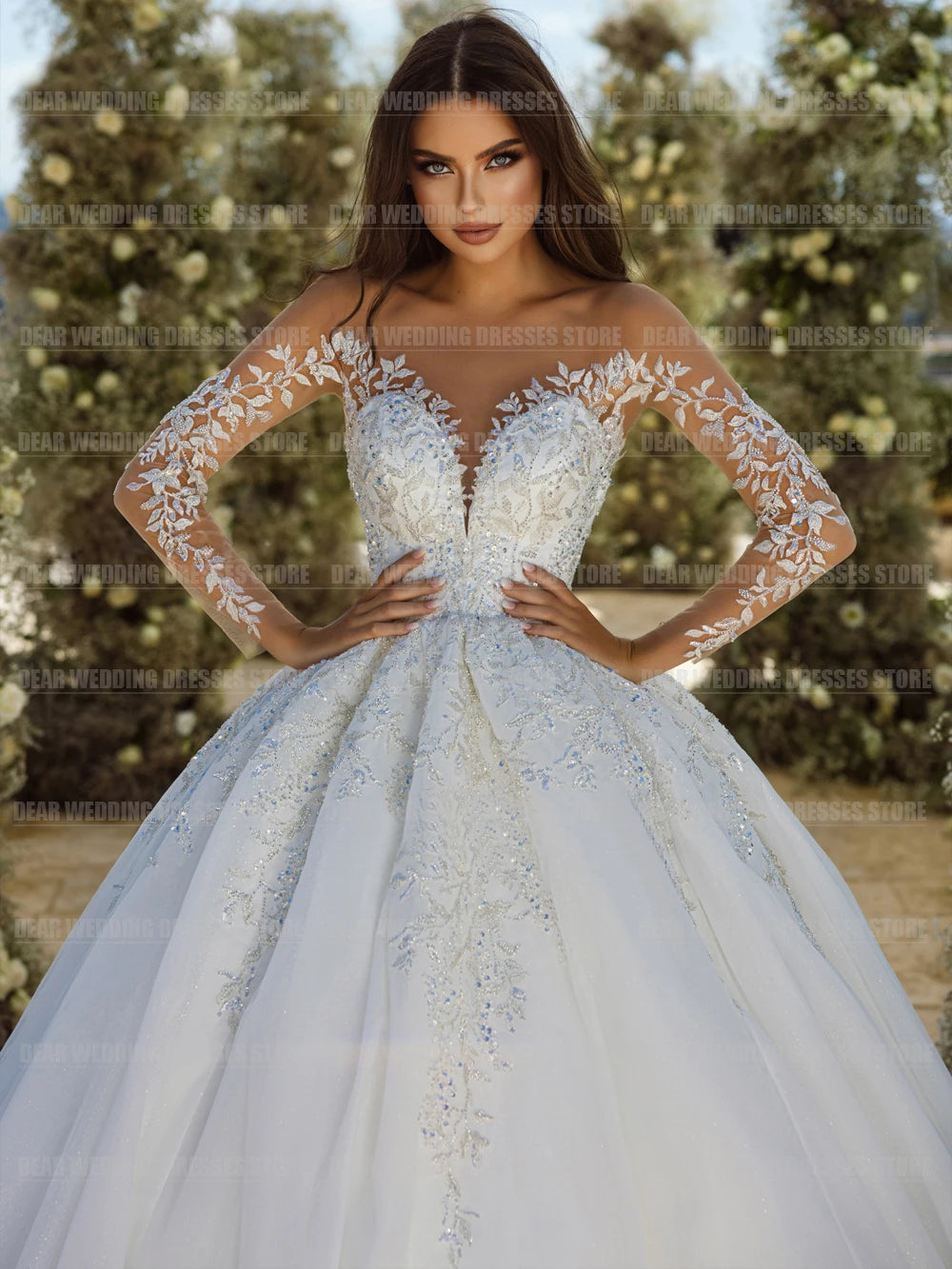Princess Elegant Wedding Dresses Applique Long Sleeve V Neck Backless Satin Bridal Gowns The Clothing Company Sydney