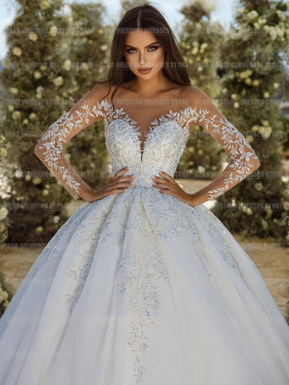 Princess Elegant Wedding Dresses Applique Long Sleeve V Neck Backless Satin Bridal Gowns The Clothing Company Sydney