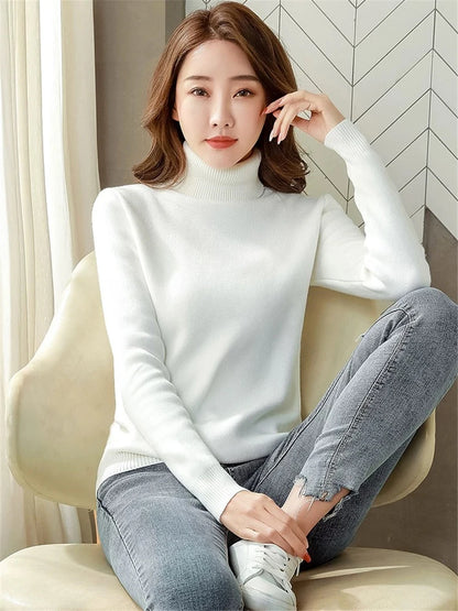 Ladies Turtleneck Winter Sweater Women Elegant Thick Velvet Lined Warm Knitted Pullover Slim Tops Jersey Knitwear Jumper The Clothing Company Sydney