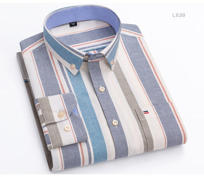 Men's Versatile Casual Checkered Oxford Cotton Shirts Single Pocket Long Sleeve Standard-fit Button Down Gingham Striped Shirt The Clothing Company Sydney