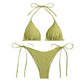 Women's Thong Solid Color Bikini Set Side Halter Tie Swimsuit Ladies Split Strap Adjustable Brazilian Swimwear Beachwear The Clothing Company Sydney