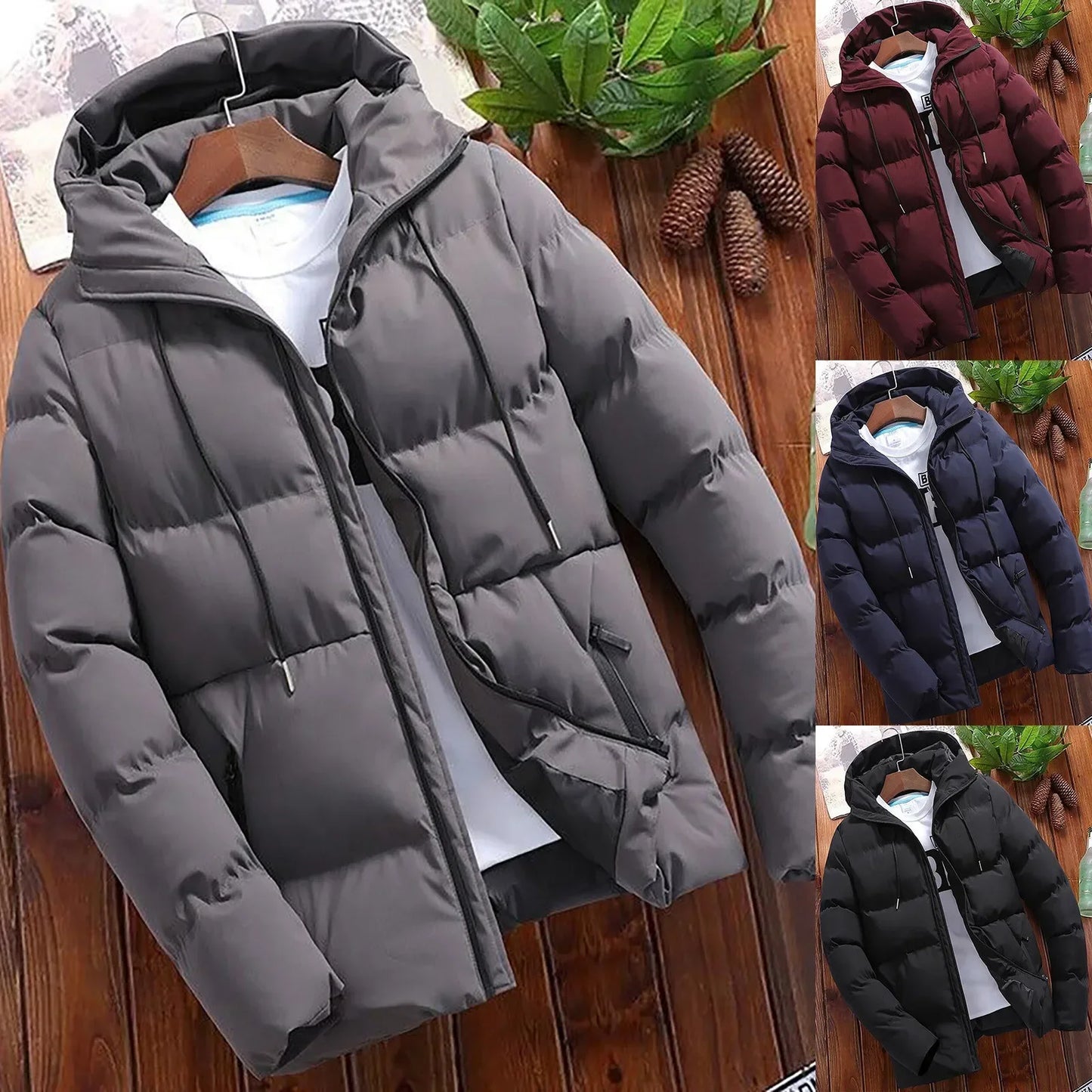 Men's Parkas Winter Overcoat Casual Hooded Thick Puffer Jacket Winter Coat Outerwear - The Clothing Company Sydney