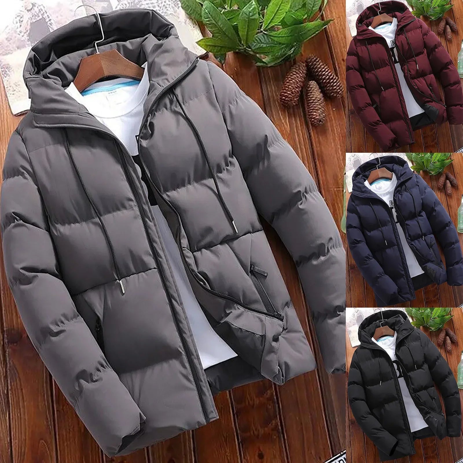 Men's Parkas Winter Overcoat Casual Hooded Thick Puffer Jacket Winter Coat Outerwear - The Clothing Company Sydney