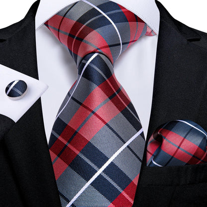 Plaid Print Men's Tie Set 8cm Width Neck Tie Handkerchief Cufflinks Business Wedding Tie Gift Set The Clothing Company Sydney