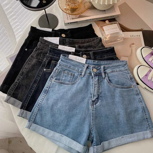 High Waist Plus-size Women Jeans Student Casual Versatile Trendy A- line Hot Pants Cotton Jeans Shorts The Clothing Company Sydney