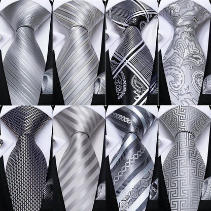 Gray Paisley Silk Tie Set – Men’s Wedding Tie, Pocket Square & Cufflinks The Clothing Company Sydney