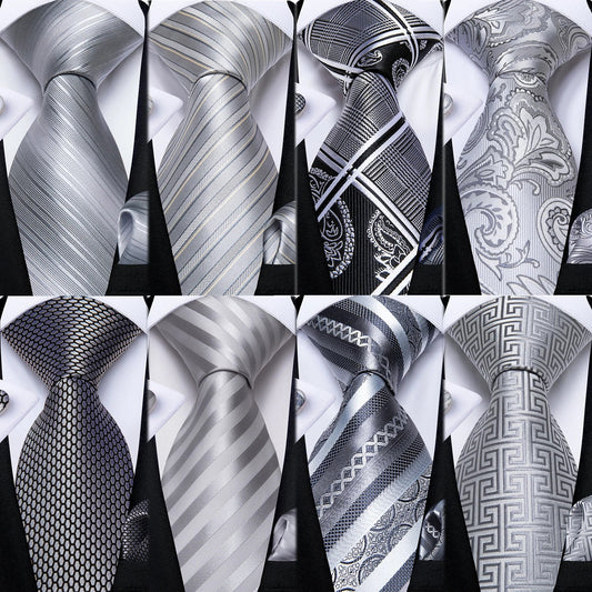 Gray Paisley Silk Tie Set – Men’s Wedding Tie, Pocket Square & Cufflinks The Clothing Company Sydney