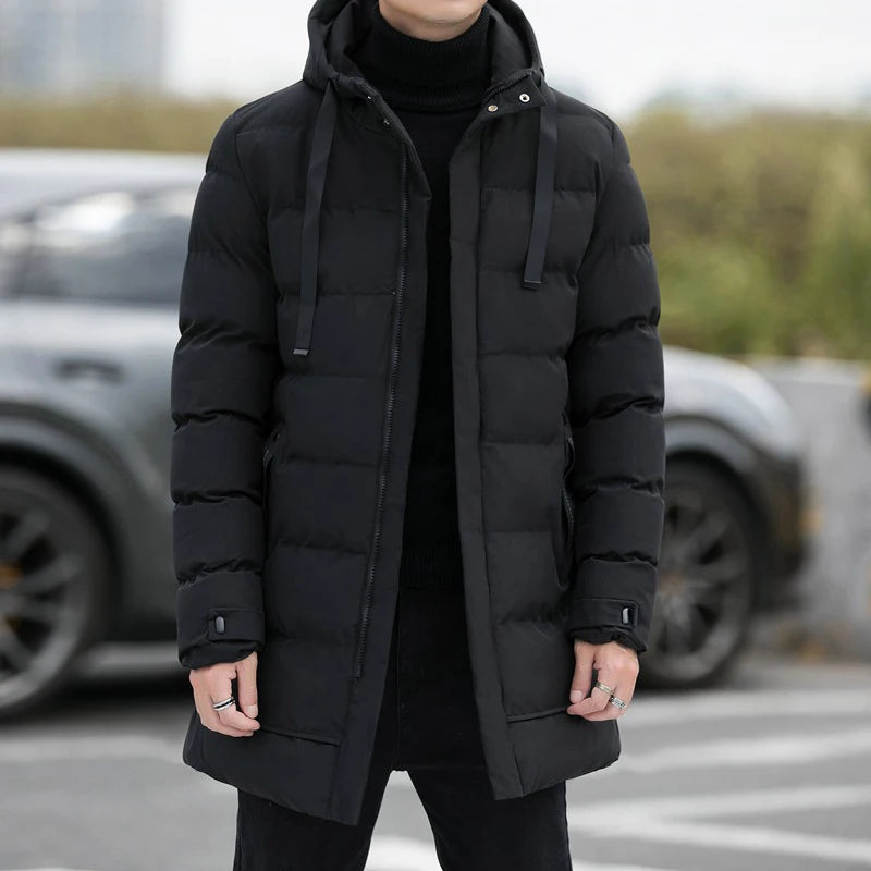 Men's Winter Warm Long Outwear Hooded Thicken Mid-length Hooded Warm Coat Puffer Jacket Fashion Parka Overcoat - The Clothing Company Sydney