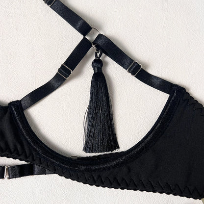 4 Piece Tassel Lingerie Bra Intimate Panties Outfit Sets - The Clothing Company Sydney