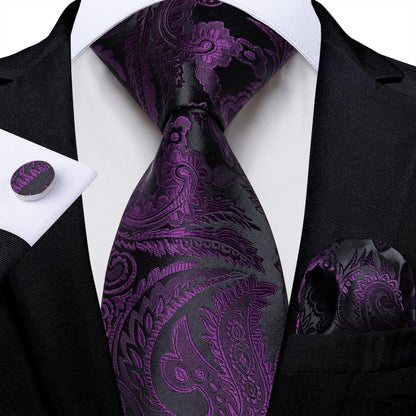 Luxury Purple Paisley Silk Tie Set for Men – 8cm Gift Set The Clothing Company Sydney