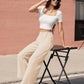 High Waisted Fashion Wide Leg Trousers Womens Loose Casual Lightweight Soft Button Closure 2 Pockets Pants The Clothing Company Sydney