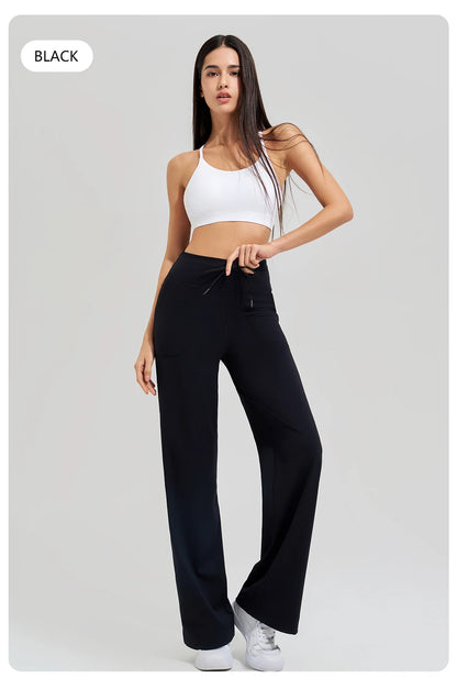 Women's High Waist Yoga Pants Gym Loose Running Yoga Pants Double Side Brushed with Pockets Pants Ties The Clothing Company Sydney