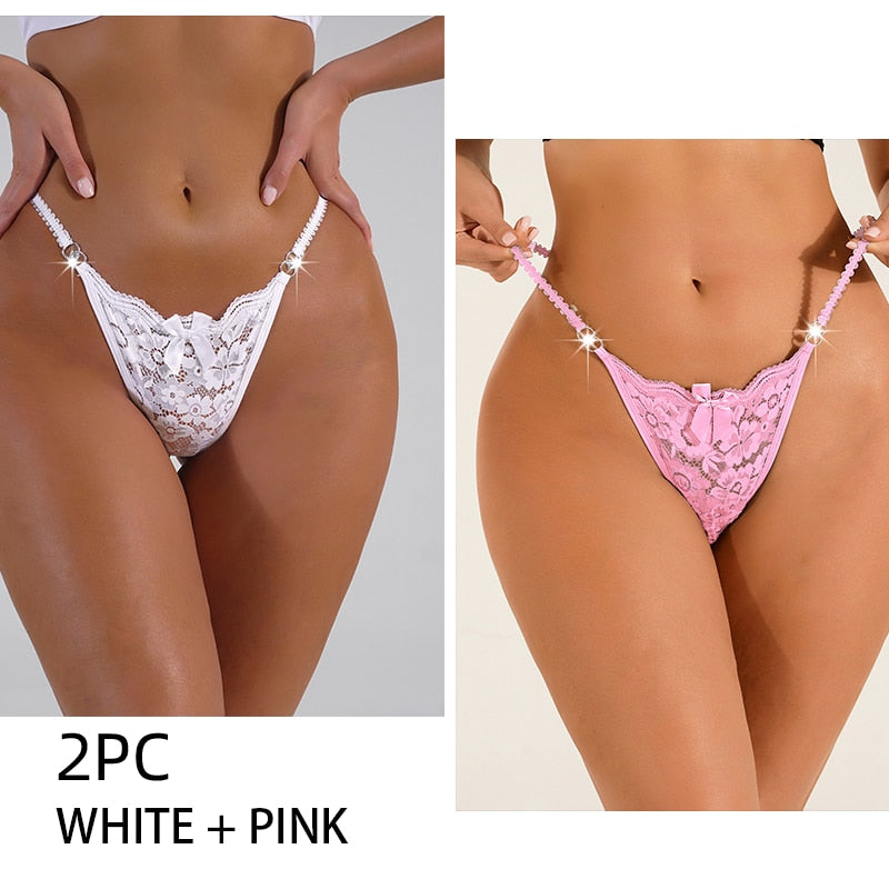 3 Pack Lace Thong Panties Women Perspective Underwear Low Waist Thin Strap Thongs Bow Ladies Briefs Lingerie Comfortable G-string The Clothing Company Sydney