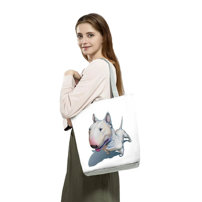 Bull Terrier Dog Print Shopping Bags Tote Casual Handbags Animal Print School Traveling Shoulder Bag - The Clothing Company Sydney