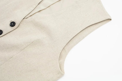 2 Piece Women's Suit Button V Neck Waistcoats Elegant Vest Top Zipper High Waist Slim Pants Shorts Summer Female Streetwear - The Clothing Company Sydney