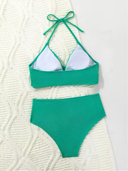 2 Piece High Waist Bikini Women Halter Swimwear Swimsuit Solid Bathers Swimming Bathing Swim Suit Summer Beachwear The Clothing Company Sydney
