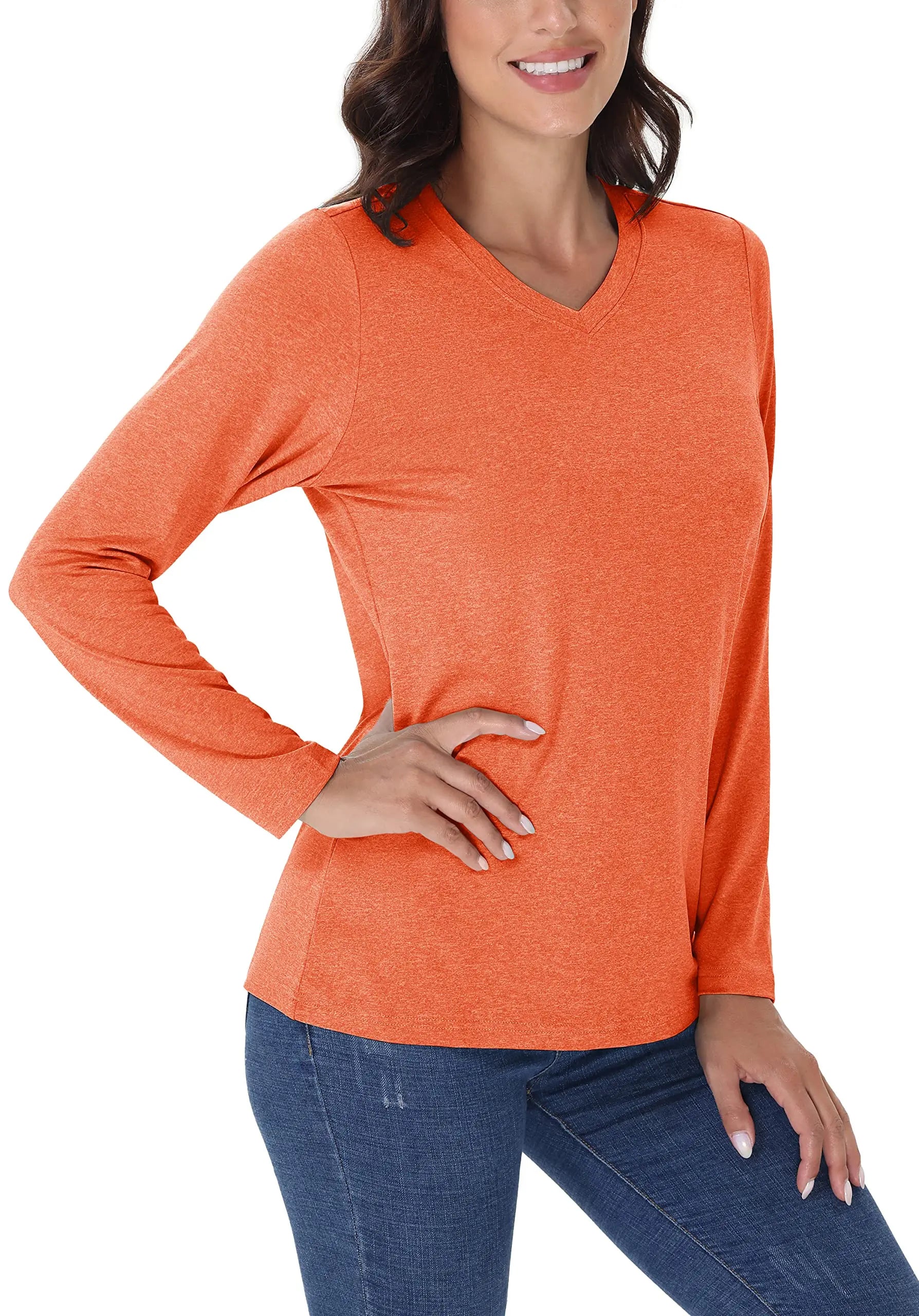 UPF 50+ Sun Protection Long Sleeve Shirts Womens V Neck Summer T-Shirts Outdoor Athletic Workout Running Gym Sportswear The Clothing Company Sydney