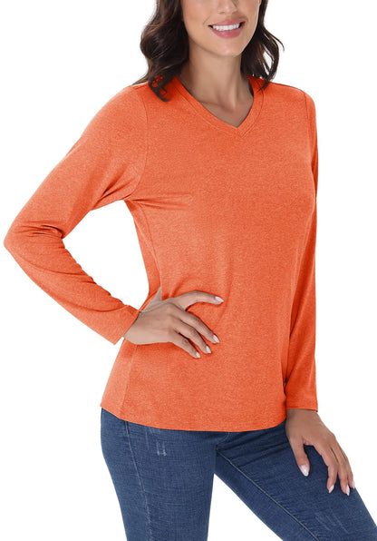 UPF 50+ Sun Protection Long Sleeve Shirts Womens V Neck Summer T-Shirts Outdoor Athletic Workout Running Gym Sportswear The Clothing Company Sydney