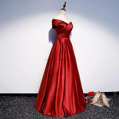 Elegant Formal Boat Neck Satin Wedding Bridesmaid Maxi Long Prom Evening Cocktail Party Summer Dresses - The Clothing Company Sydney