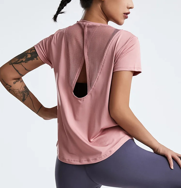 Women's Loose Fit Yoga Tops Short-Sleeved Running Quick-Drying T-Shirts Short Sleeve Sports Hollow Fitness Clothes The Clothing Company Sydney