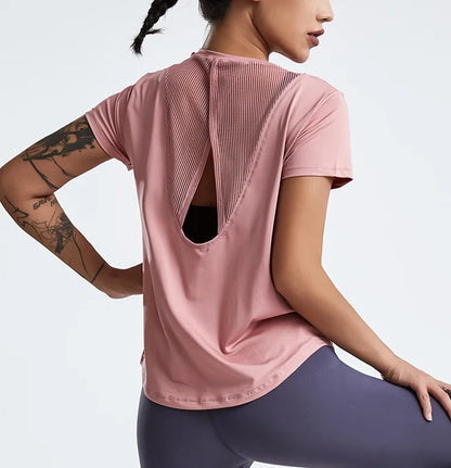 Women's Loose Fit Yoga Tops Short-Sleeved Running Quick-Drying T-Shirts Short Sleeve Sports Hollow Fitness Clothes The Clothing Company Sydney
