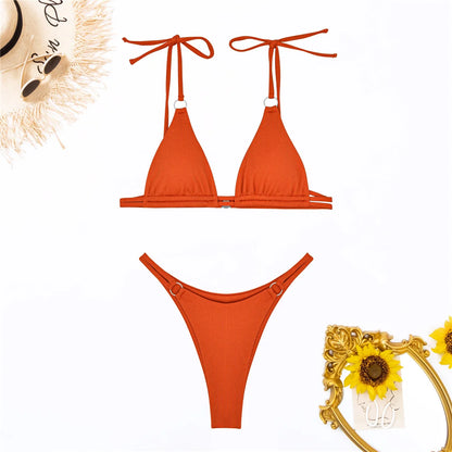 Ribbed High Leg Cut Bikini Swimwear Swimsuit Two-piece Bikini set Bather Bathing Suit - The Clothing Company Sydney