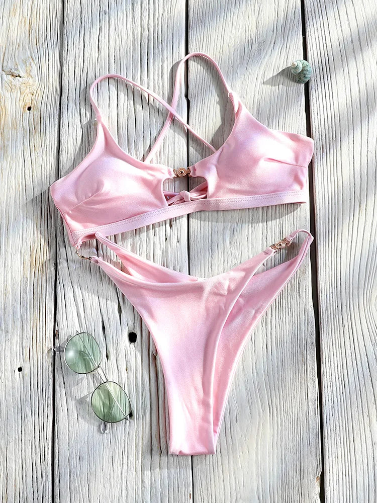 2 Piece Push Up Bikinis Two Piece Suit Bathsuit Bikini Sets Hollow Out Swimsuit String Bathwear Low Waist Swimwear - The Clothing Company Sydney