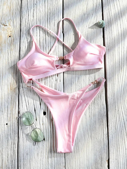 2 Piece Push Up Bikinis Two Piece Suit Bathsuit Bikini Sets Hollow Out Swimsuit String Bathwear Low Waist Swimwear - The Clothing Company Sydney