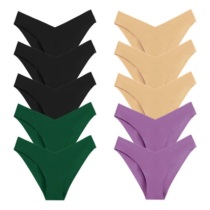 10 Pack Women's Seamless Panties V-Type Drop Waist Female Underwear Ice Silk Underpants Briefs The Clothing Company Sydney