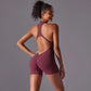 Hollow Backless Sport Jumpsuit Short Woman One Piece Gym Outfit Sleeveless Zipper Fitness Overalls Yoga Romper
