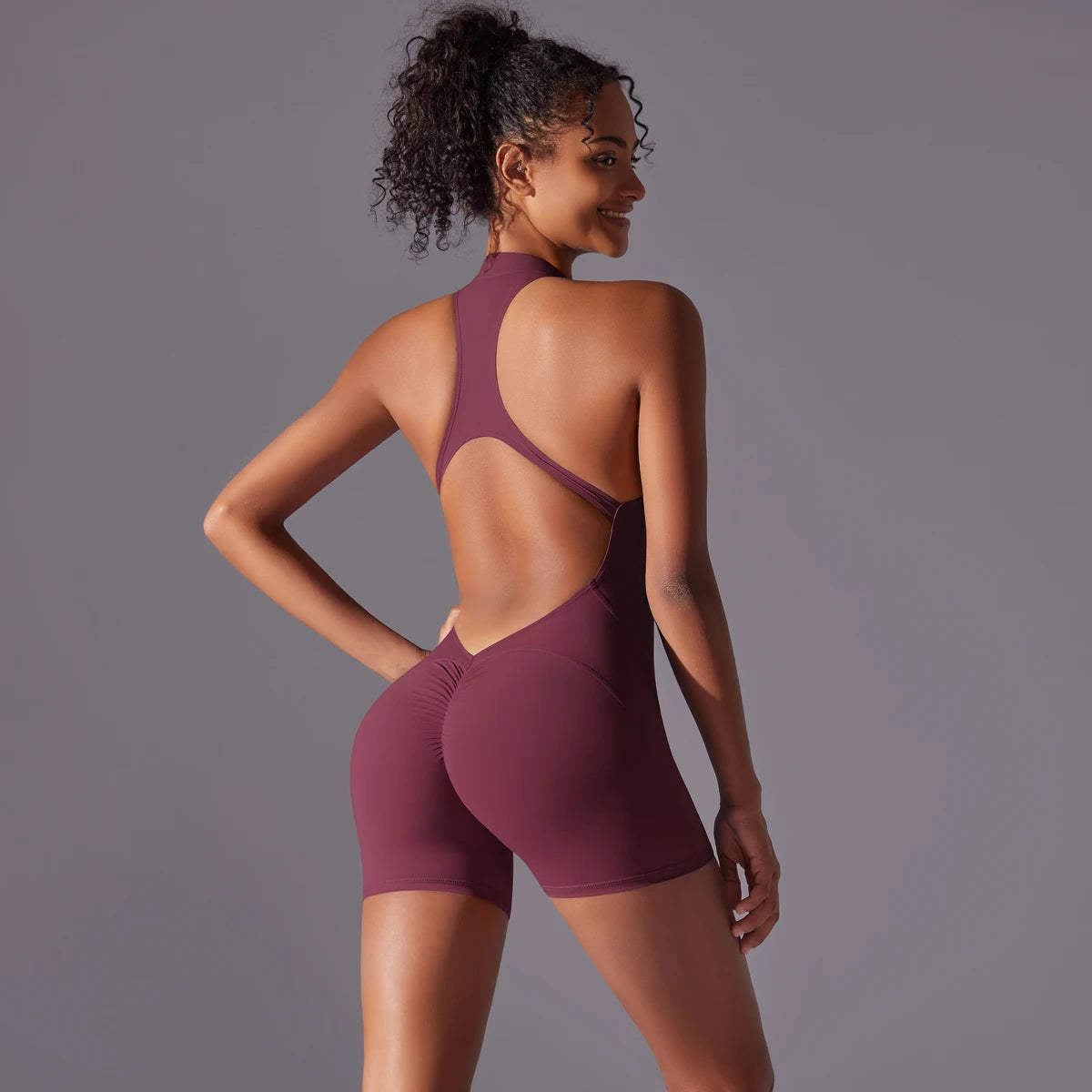 Hollow Backless Sport Jumpsuit Short Woman One Piece Gym Outfit Sleeveless Zipper Fitness Overalls Yoga Romper