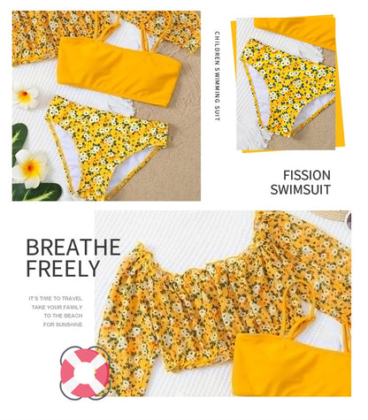 Flower Print Girls Swimwear Kids Children 3 Piece Swimsuit Cover Up Set Teens Swimming Suit The Clothing Company Sydney