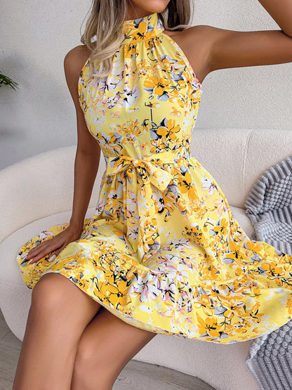 Summer Women O Neck Floral Print Bandage Holiday Beach Sundress Casual Halter Short Dresses The Clothing Company Sydney