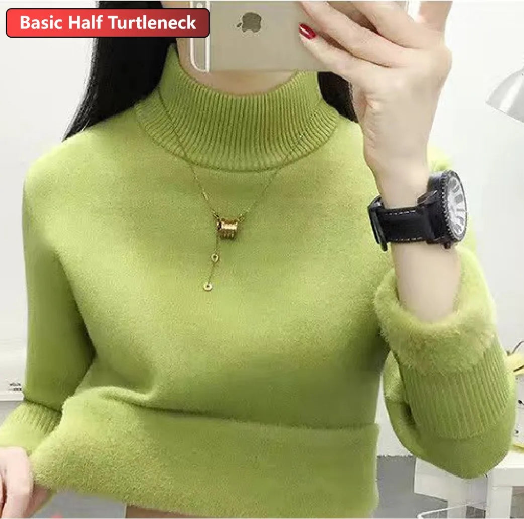 Ladies Turtleneck Winter Sweater Women Elegant Thick Velvet Lined Warm Knitted Pullover Slim Tops Jersey Knitwear Jumper The Clothing Company Sydney