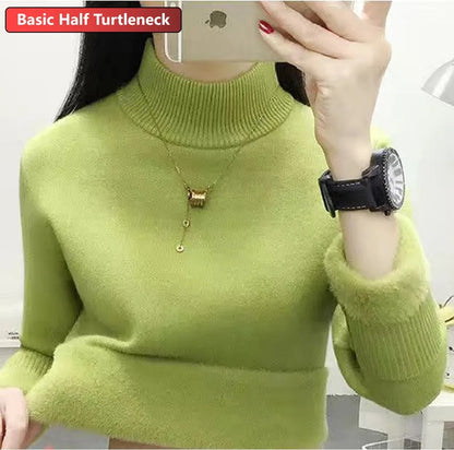 Ladies Turtleneck Winter Sweater Women Elegant Thick Velvet Lined Warm Knitted Pullover Slim Tops Jersey Knitwear Jumper The Clothing Company Sydney