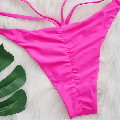 Rhinestone Two 2 Piece Swimsuit Crystal Thong String Bikini Set Women Swimwear Beach Wear Bathing Suit - The Clothing Company Sydney