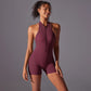 Hollow Backless Sport Jumpsuit Short Woman One Piece Gym Outfit Sleeveless Zipper Fitness Overalls Yoga Romper