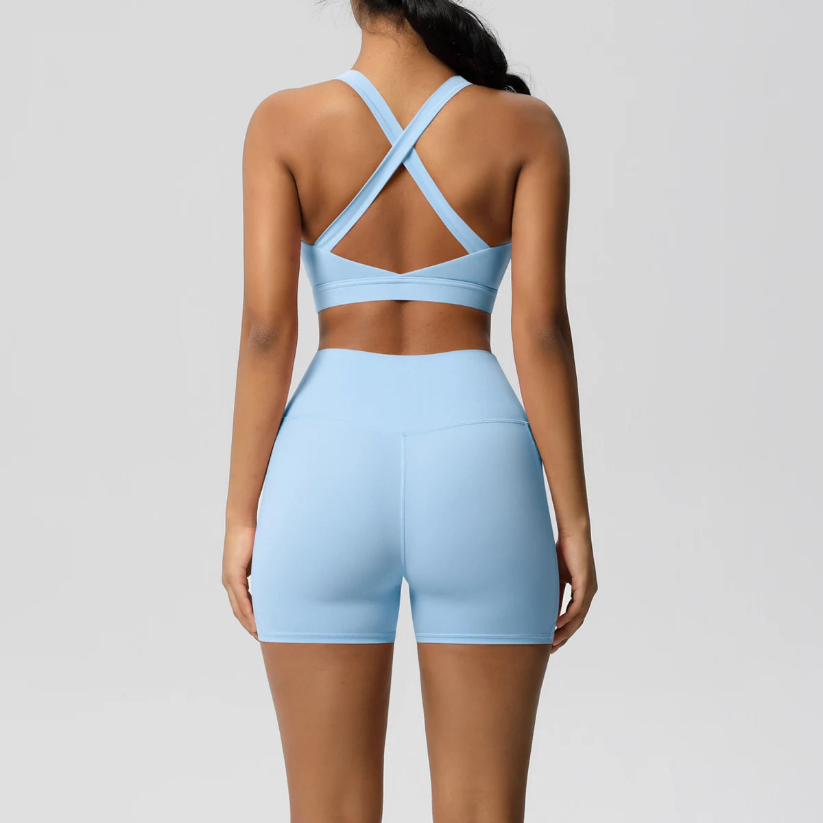 2 Piece Sportswear Pocketed Yoga Set Gym Clothes Yoga Suits Womens Sports Shorts Crossover Bra Gym Leggings Bike Shorts Set The Clothing Company Sydney